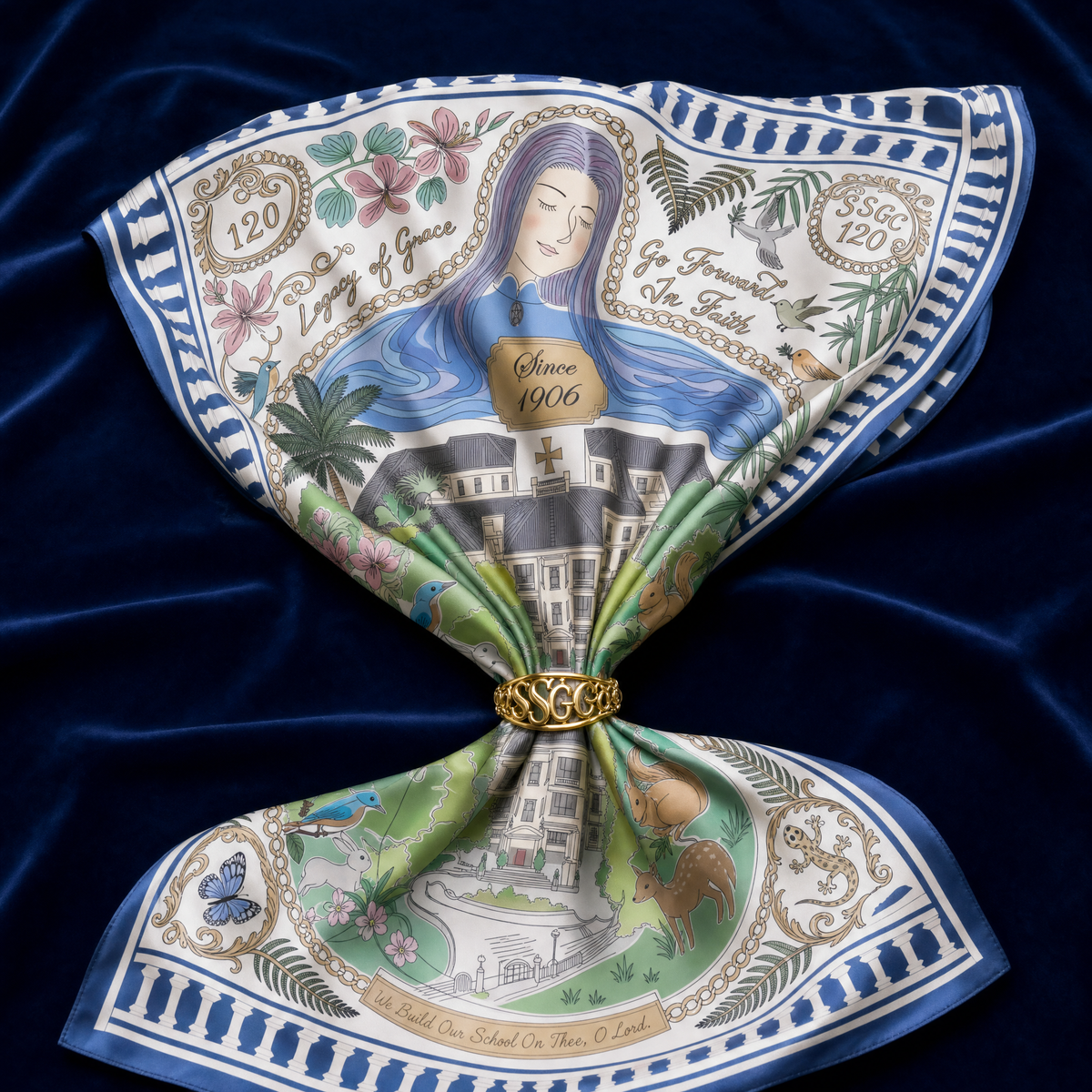 100% Silk Scarf & Ring Set <Garden of Memory 1906>
