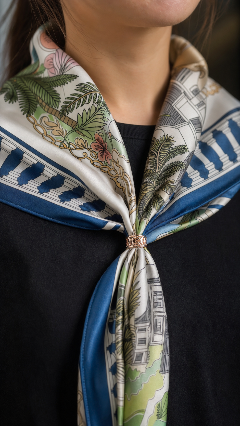 100% Silk Scarf & Ring Set <Garden of Memory 1906>