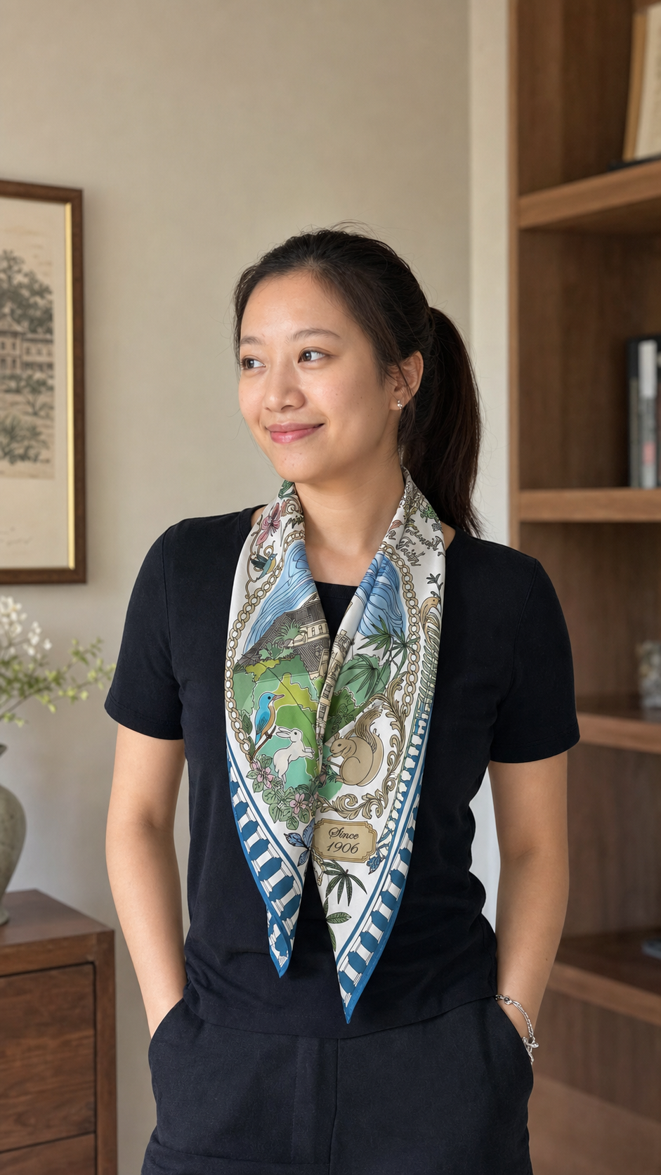 100% Silk Scarf & Ring Set <Garden of Memory 1906>